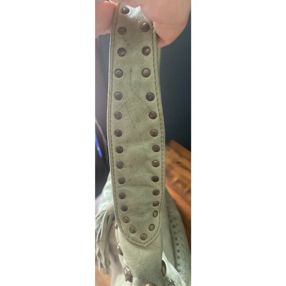Vintage Women's Fossil Green Slouch Hobo Shoulder Bag Purse Leather Top Handle - Picture 12 of 16
